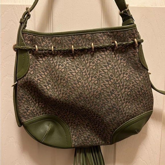 DKNY Vintage Olive & Cold Sig. Monogrammed Shoulder Bag EUC!! - Picture 9 of 15
